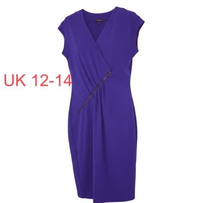 Elegant Blue Cap Sleeve Midi Dress with Zip Detail Size M Preloved Excellent